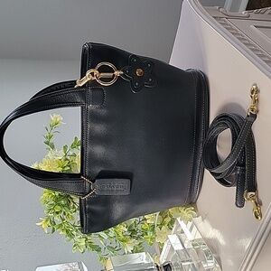 Vintage COACH Black Small Bleeker Basket Leather Crossbody Bag